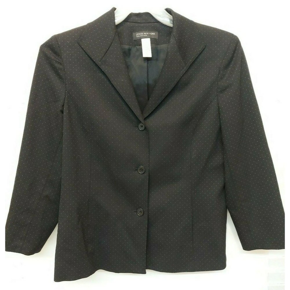 Jones New York collection 10 blazer black pink polka button front collar stretch